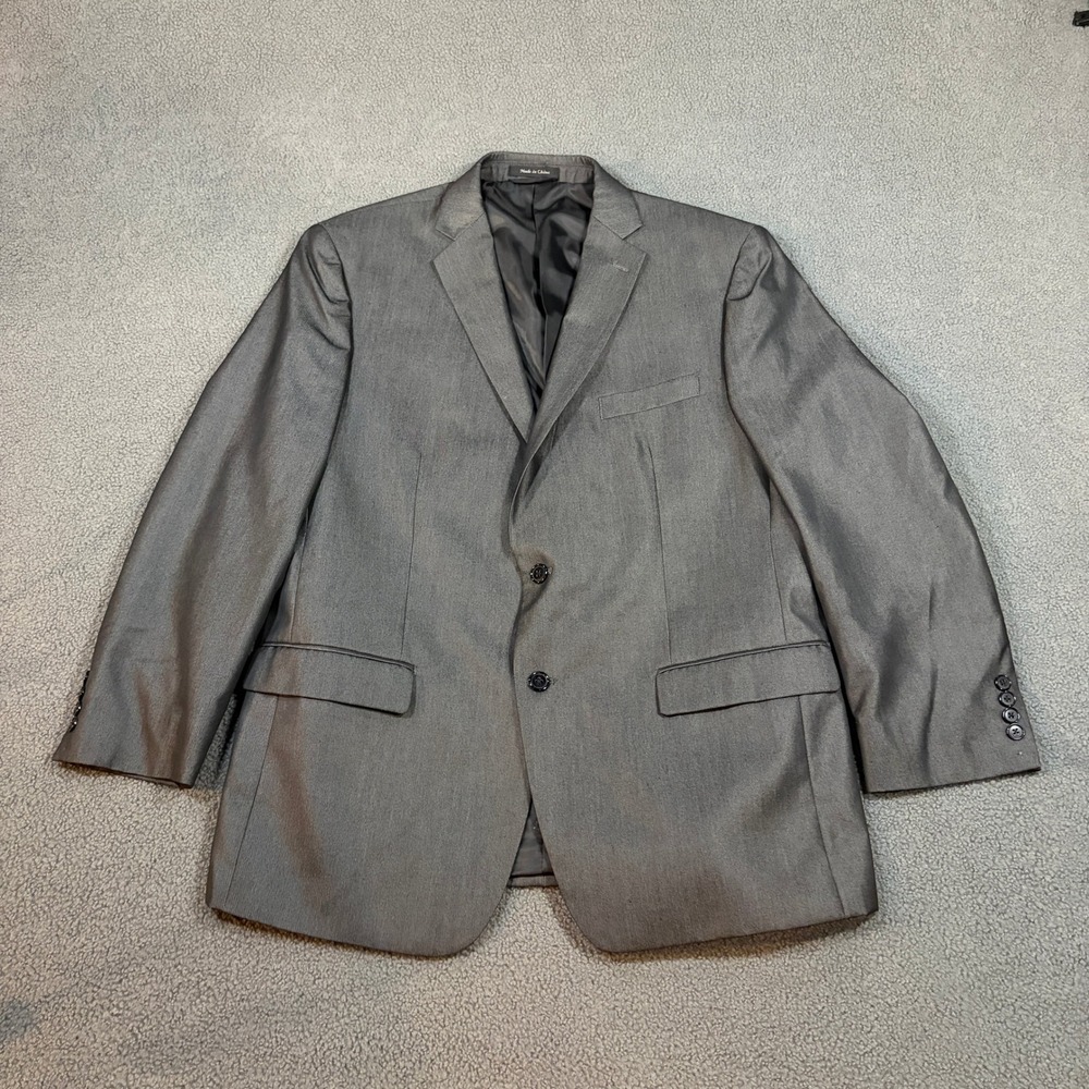 Calvin Klein Suit Jacket Mens 44R Grey Two Button Blazer Herringbone